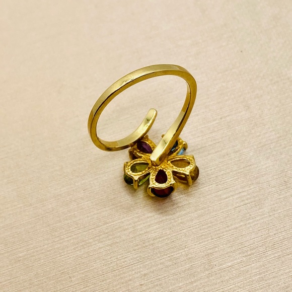 EUC Estate 10k Yellow Gold Genuine Multi-Colored Gemstone & Diamond Flower Ring - Picture 14 of 17